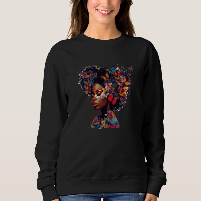 Womens Butterflies Afro Black Women African Americ T Shirt (Framsida)