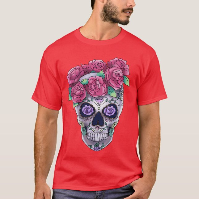 Womens Calavera Flowers Scary Monster Horror Hallo T Shirt (Framsida)