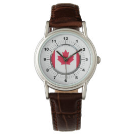 Women's Canada Flagga Classic Brown Leather Watch Armbandsur