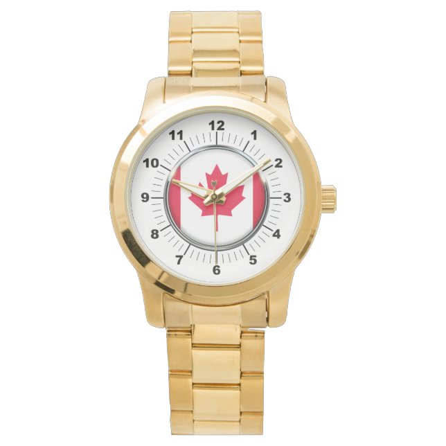 Women's Canada Flagga Oversized Guld Bracelet Watc Armbandsur (Framsida)