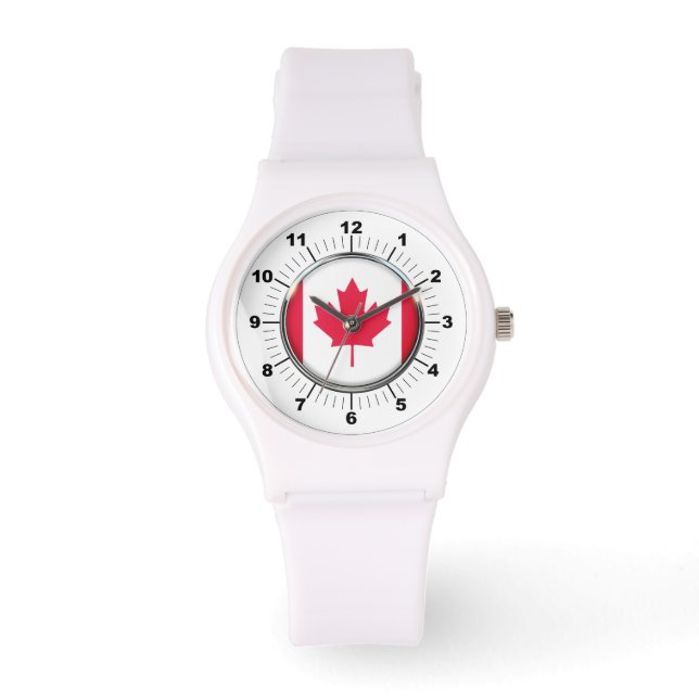 Women's Canada Flagga Sporty White Silicon Watch Armbandsur (Framsida)