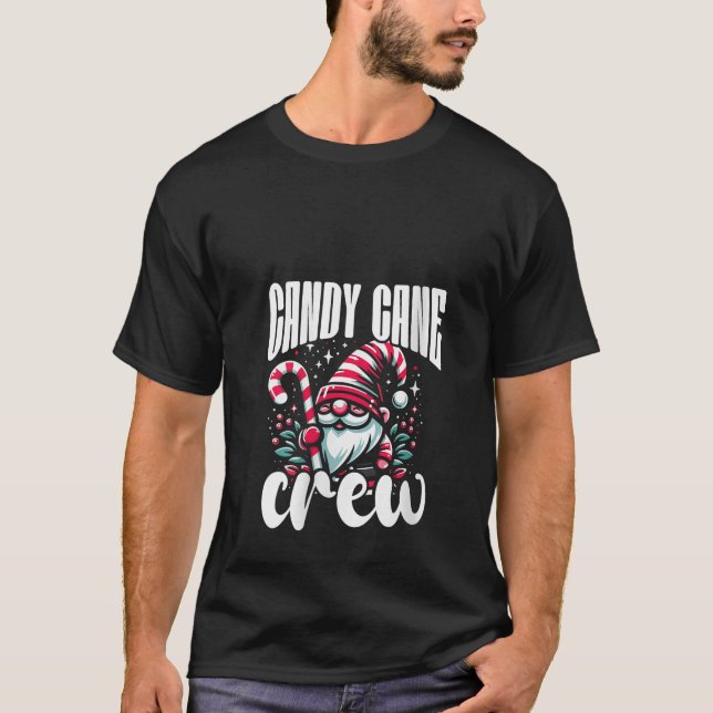 Womens Candy Cane Crew Christmas Santa Gnome V Nec T Shirt (Framsida)