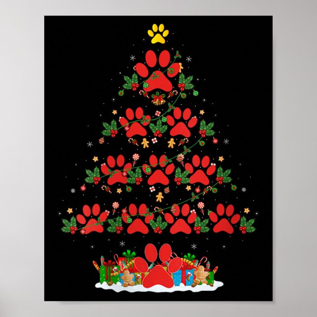 Womens Cat Dog Paw Christmas Tree Pajamas Puppy Do Poster (Framsidan)