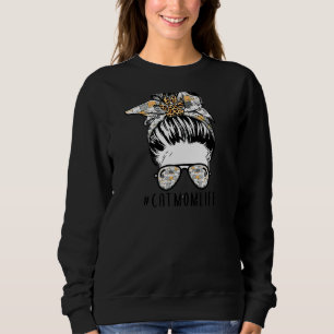 Womens Cat Mamma Life Messy Bun Print Cat Mor T Shirt