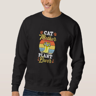 Womens Cat Mor Plant Trendig Cute Blommigt Garden Lång Ärmad Tröja
