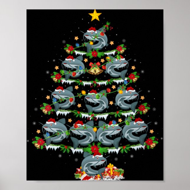 Womens Catfish Xmas Lights Santa Catfish Christmas Poster (Framsidan)