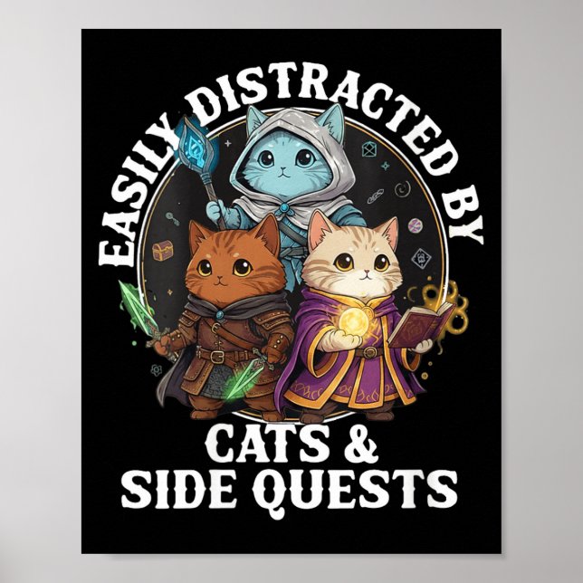 Womens Cats Side Quest Distracted Tabletop Funny S Poster (Framsidan)