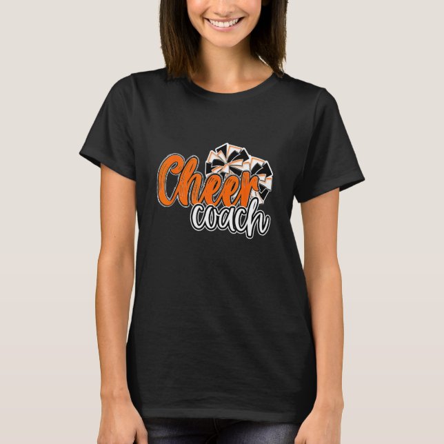 Womens Cheer Coach Top Pom Poms Orange Mascot Colo T Shirt (Framsida)