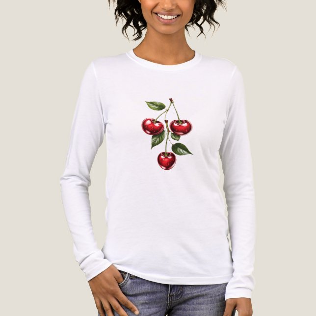 Women's Cherry Illustration Long Sleeve T-Shirt (Framsida)