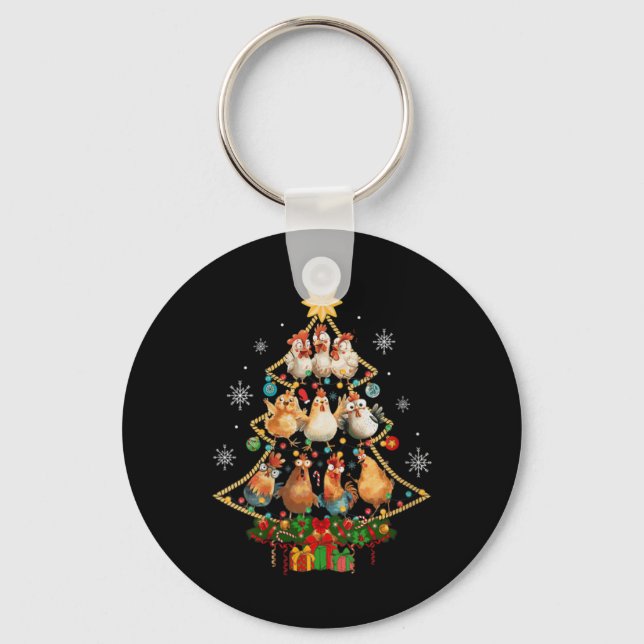 Womens Chicken Christmas Tree Santa Hat Xmas Light Nyckelring (Framsida)