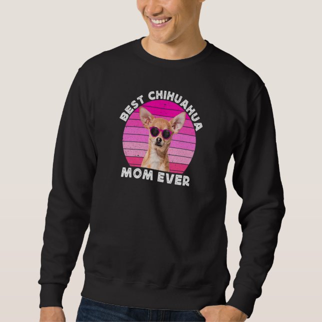 Womens Chihuahua Mom For Women Retro Brown Chiwawa Lång Ärmad Tröja (Framsida)