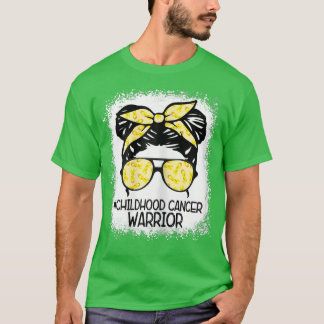 Womens Children Cancer Warrior Messy Bun Leopard T Shirt