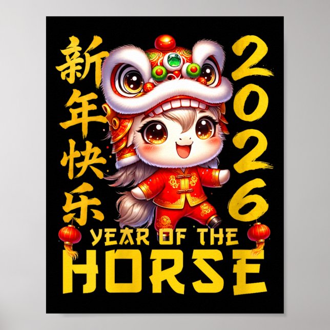 Womens Chinese New Year Clothing Red Horse Year Of Poster (Framsidan)