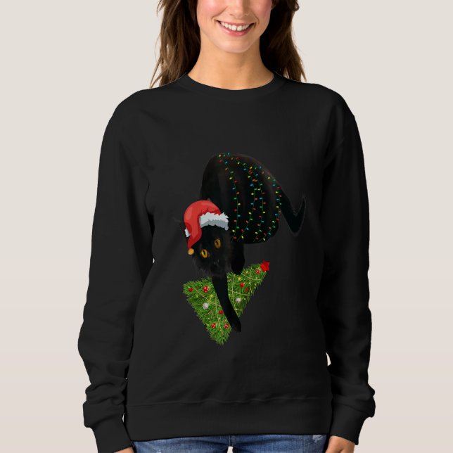 Women's Christmas Black Cat Xmas Tree  1 T Shirt (Framsida)