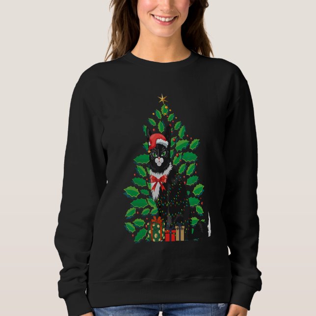 Women's Christmas Black cat Xmas Tree Graphics  1 T Shirt (Framsida)
