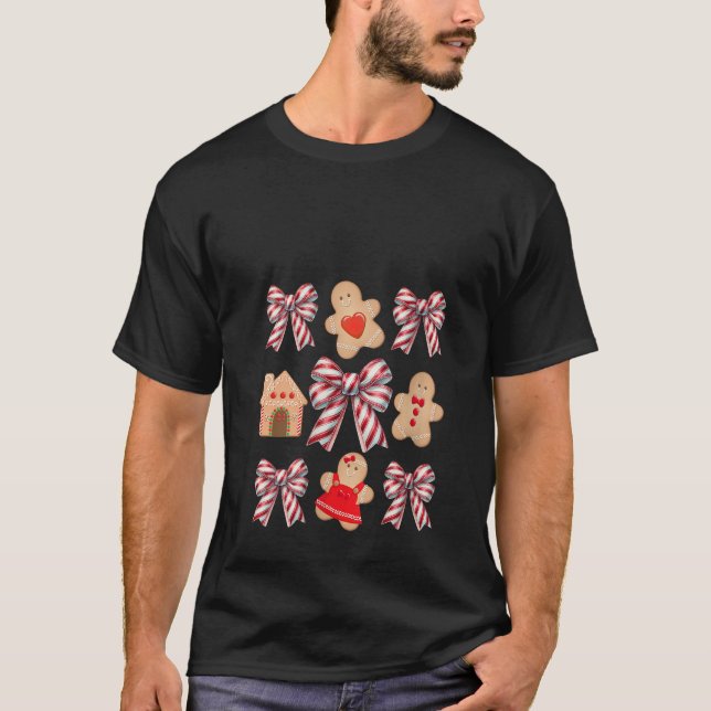Womens Christmas Coquette Bows with Candy Canes Gi T Shirt (Framsida)