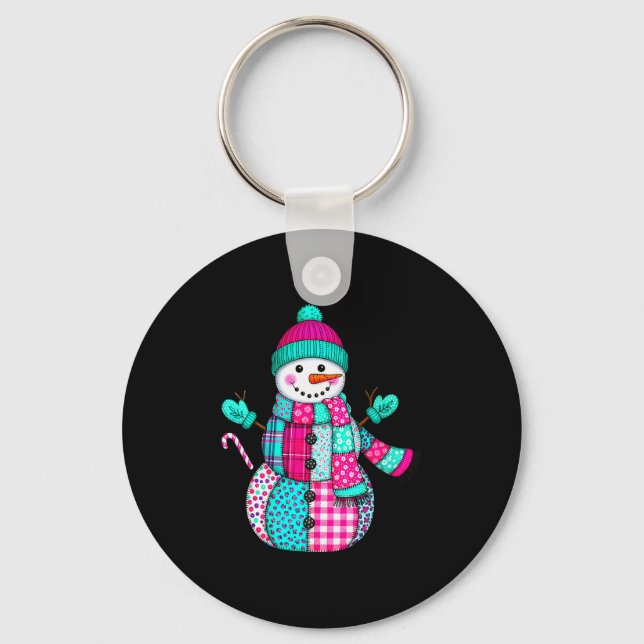 Womens Christmas Patchwork Snowman Preppy Retro Me Nyckelring (Framsida)