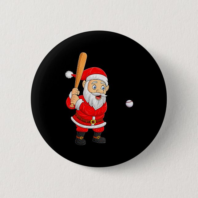 Womens Christmas Santa Playing Baseball Xmas Funny Knapp (Framsida)