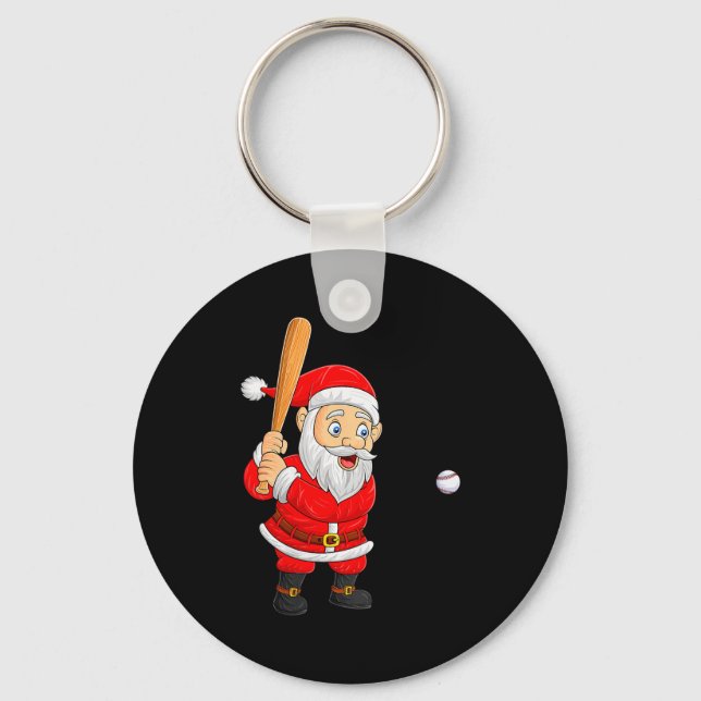 Womens Christmas Santa Playing Baseball Xmas Funny Nyckelring (Framsida)