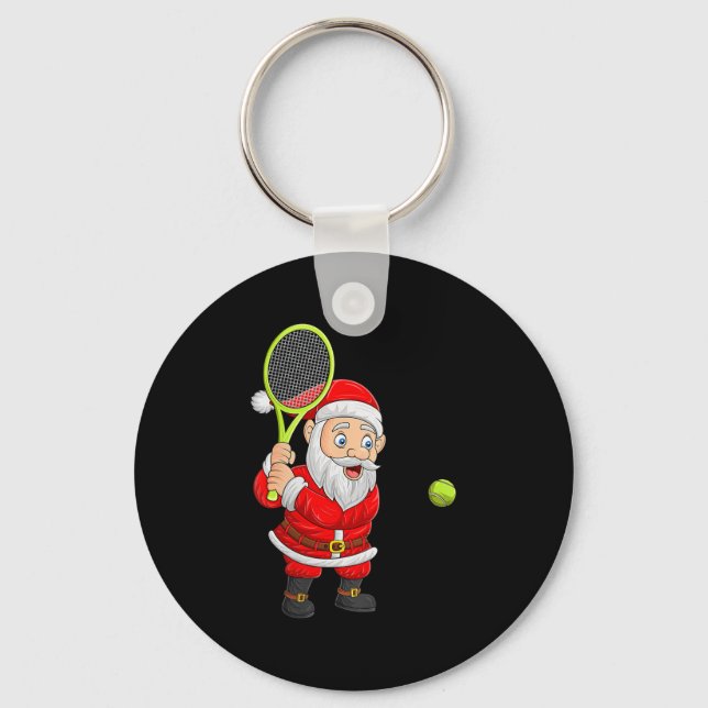 Womens Christmas Santa Playing Tennis Xmas Funny S Nyckelring (Framsida)