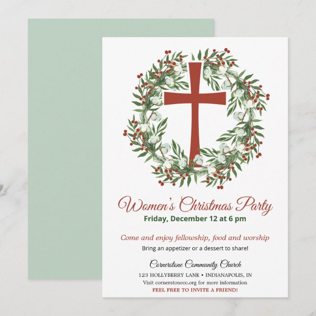 Women's Church Christmas Party Wreath Inbjudningar (Fram/baksida)