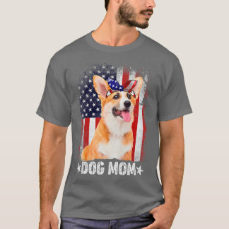 Womens Classic Corgi Dog Mom Usa Flag Mother's Day T Shirt