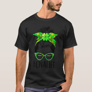 Womens Cna Life Messy Bun Nurse Shamrock St Patric T Shirt