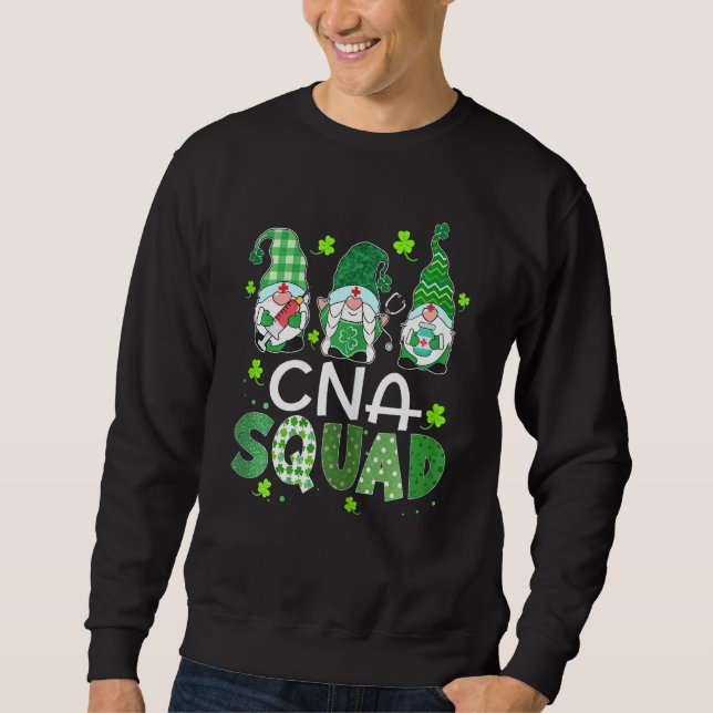 Womens Cna Squad Gnomies St patricks day Nurse Ste Lång Ärmad Tröja (Framsida)