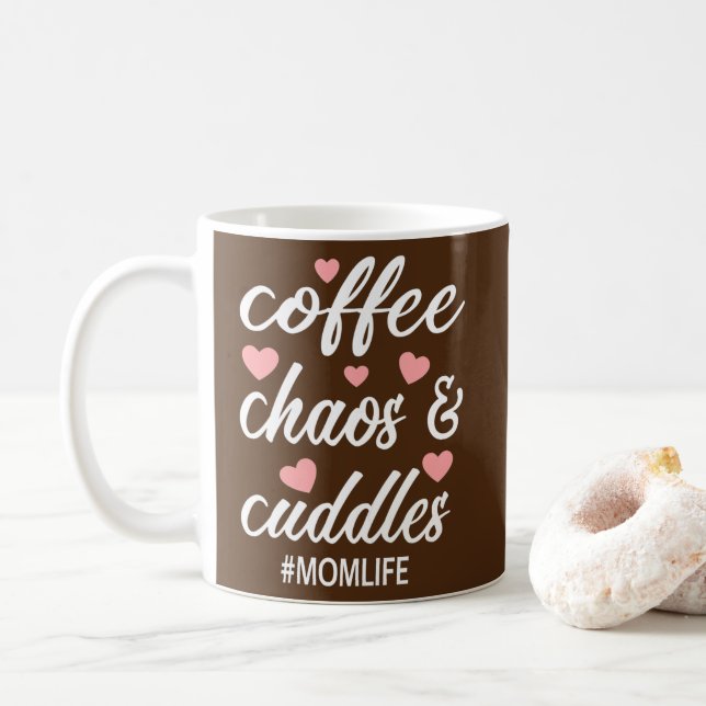 Womens Coffee Chaos och Cuddles Mamma Life Mor Kaffemugg (Med munk)