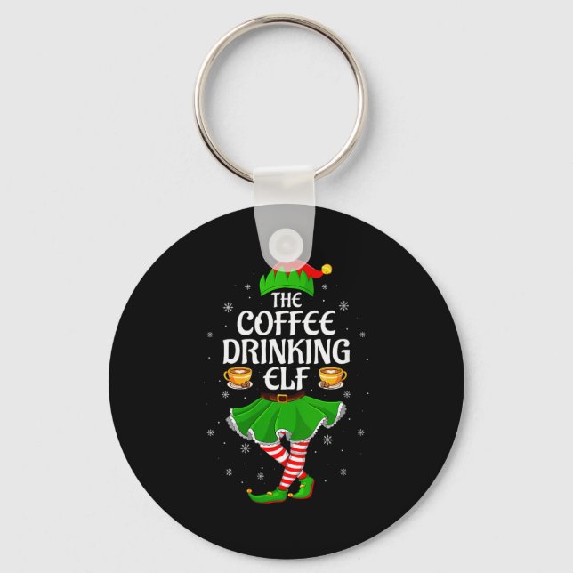 Womens Coffee Drinking Elf Christmas Girls Women E Nyckelring (Framsida)