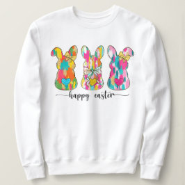 Womens Colorful Glitter Glad påsk Bunny T Shirt