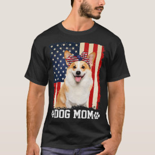 Womens Coola Corgi Hund Mamma American Flagga Mor T Shirt