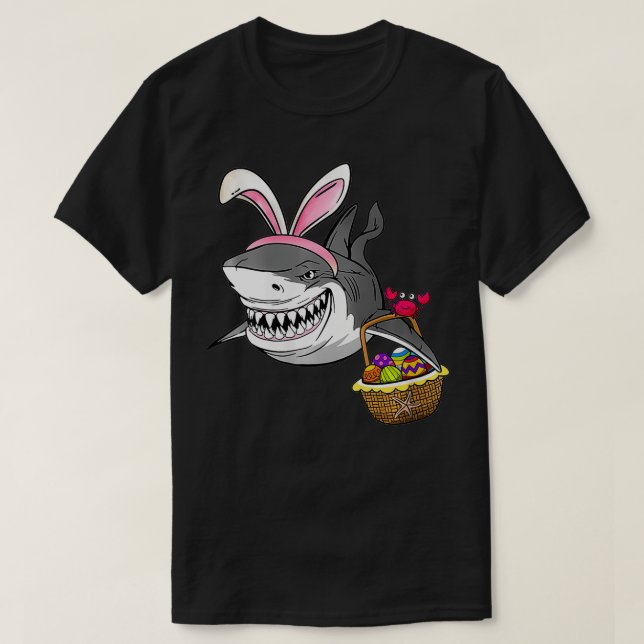 Womens Coola Påsk Shark Påsk Basket Bunny Öron T Shirt (Design framsida)
