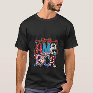 Womens Coquette Bow 4:e juli USA Amerika Flagga Pa T Shirt