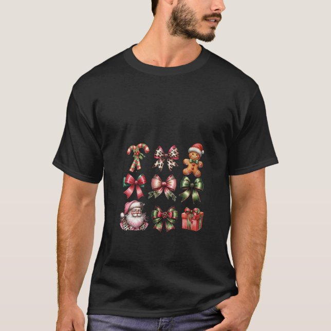 Womens Coquette Christmas Bow Santa Gingerbread Ca T Shirt (Framsida)