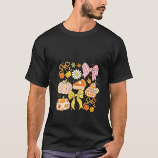 Womens Coquette Floral Bow Pumpkin Season Autumn F T Shirt
