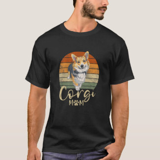 Womens Corgi Mamma Retro Sunset Corgi Älskare Gift T Shirt