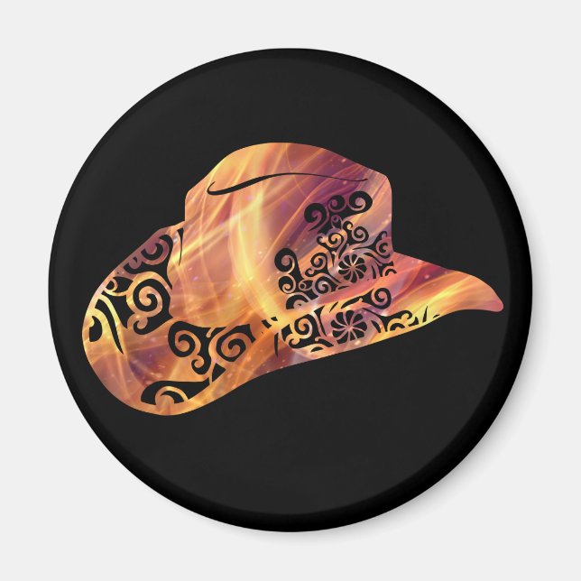 Womens Cowgirl Cowboy Hat Magic Färg Light Art Magnet (Framsidan)