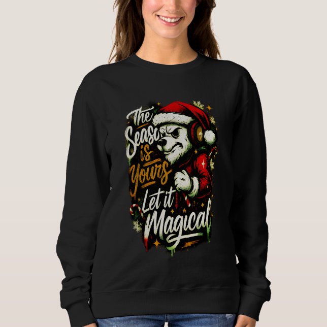 Women's Cozy Christmas Bear DJ Festive Holiday Gif T Shirt (Framsida)
