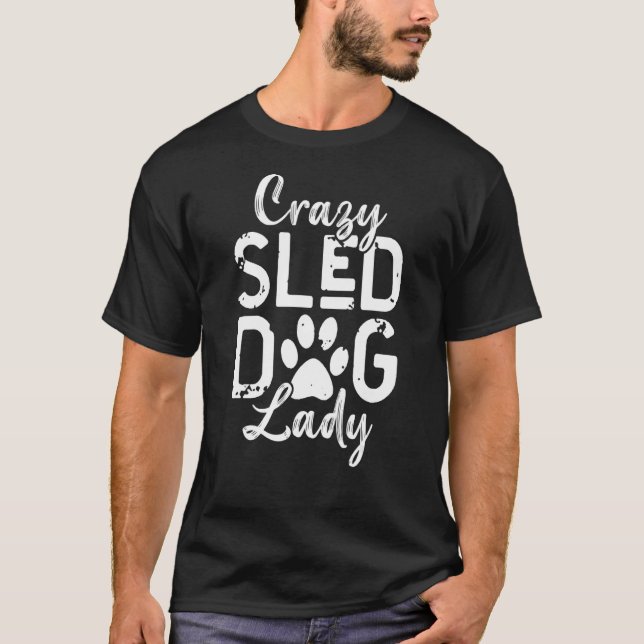 Womens Crazy Sled Hund Dam 2 T Shirt (Framsida)