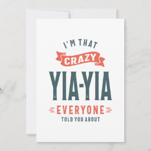 Womens Crazy Yia-Yia Grandma Mors dag Gift Tack Kort