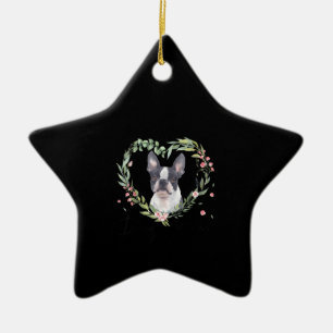 Womens Cute Boston Terrier Mamma Flower Hund älska Julgransprydnad Keramik