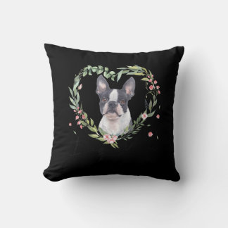 Womens Cute Boston Terrier Mamma Flower Hund älska Kudde