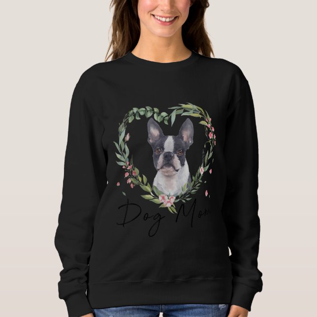 Womens Cute Boston Terrier Mamma Flower Hund älska T Shirt (Framsida)