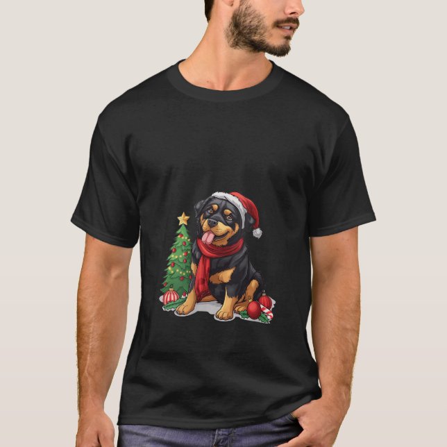 Womens Cute Christmas Rottweiler Dog Santa Hat Pup T Shirt (Framsida)