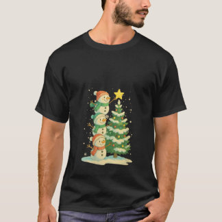Womens Cute Christmas Snowman Watercolor Xmas Tree T Shirt