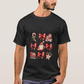 Womens Cute Coquette Bows Christmas Santa Gingerbr T Shirt