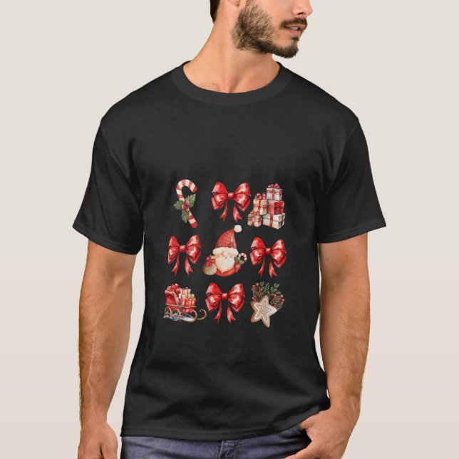 Womens Cute Coquette Bows Christmas Santa Gingerbr T Shirt (Framsida)