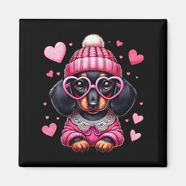 Women's Cute Dachshund Valentines Heart Dog Lover  Magnet (Framsidan)