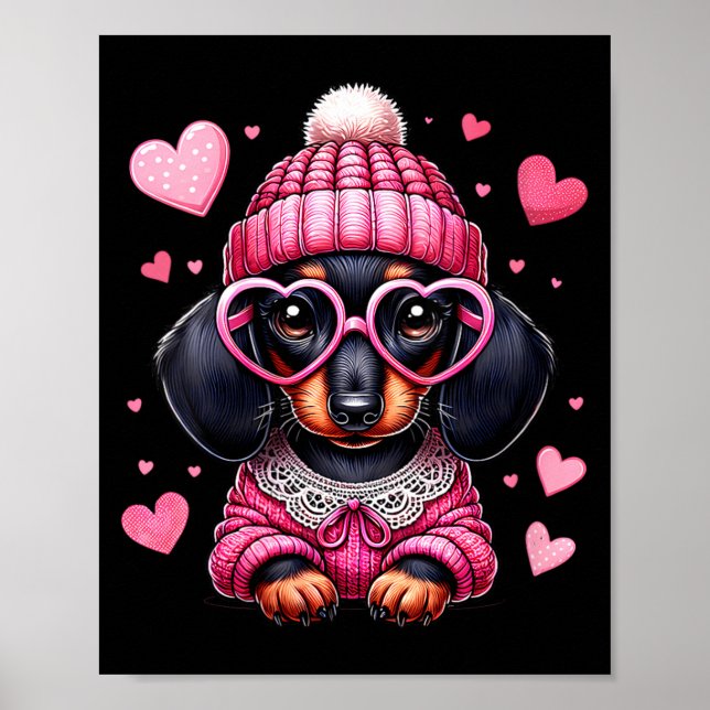 Women's Cute Dachshund Valentines Heart Dog Lover  Poster (Framsidan)